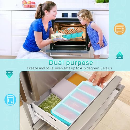 Uozuke Silicone Freezer Tray with Lid - 1 Cup Silicone Food Freezer Tray - Large Ice Cube Freezer Molds - Soup, Sauce, leftovers, Homemade Meal Prep Freezing Kitchen Storage Containers - Aqua - 2-Pack - Image 5
