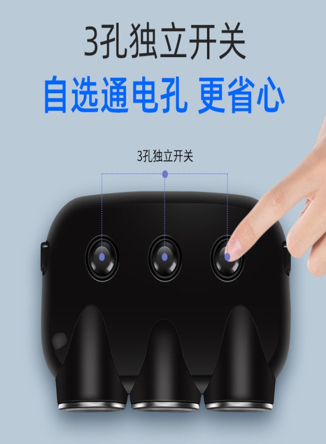 New car dual port usb with cable with switch car lighter one point three one drag three mobile phone charging car charger One-to-three car charger digital voltage display car charger black color(with packaging) - Image 3