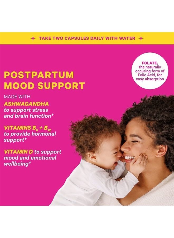 Pink Stork Postpartum Mood Support Supplement with Ashwagandha, Vitamin D and Vitamin B12, Postnatal Vitamins to Support Hormone Balance for Women, Postpartum Essentials - 60 Capsules  - Image 2
