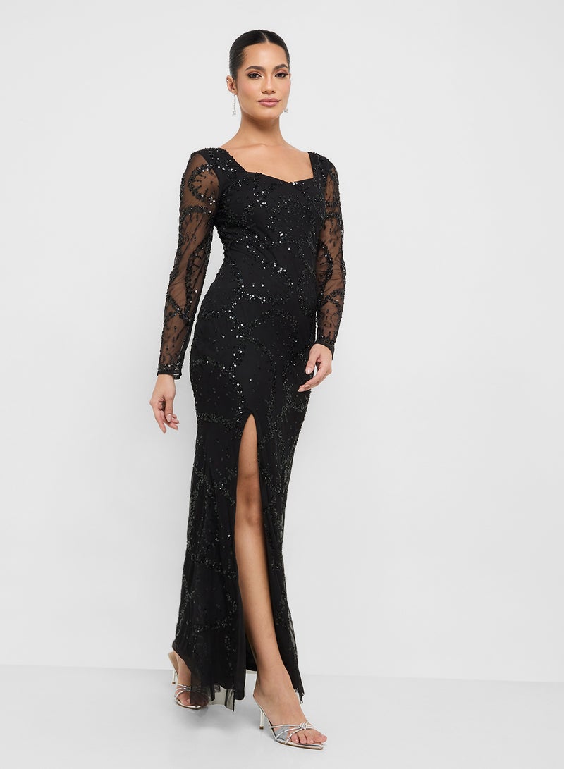 Namshi x Sweetheart Neckline Embellished Evening Dress  - Image 1