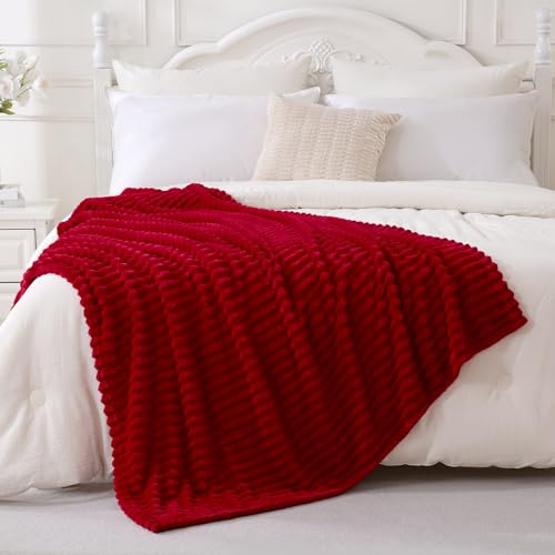 Linecooo Valentines Day Decorations Red Fleece Throw Blanket 50”×60” for Couch Sofa Bed,Super Soft Cozy Plush Microfiber Flannel Blanket with Stripes Design Lightweight for Adults,Woman,Girls Gifts - Image 2