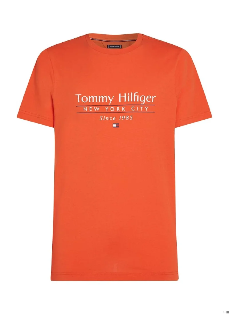 TOMMY HILFIGER Men's Logo Crew Neck T-Shirt - Cotton, Orange