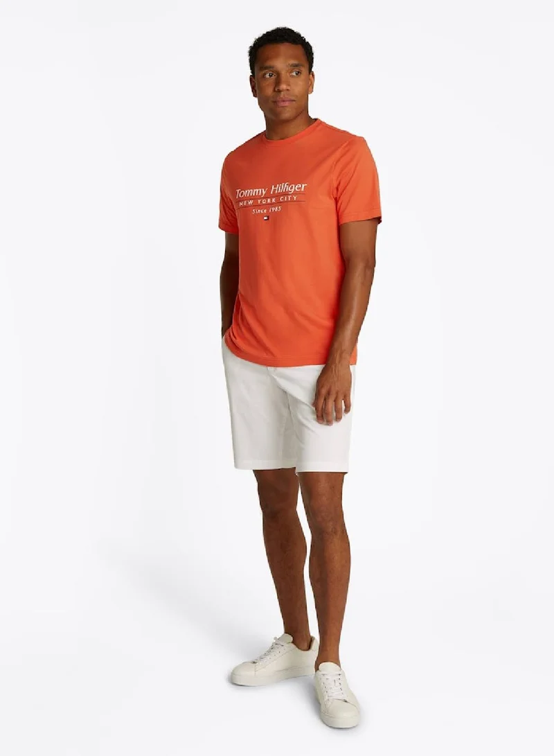 TOMMY HILFIGER Men's Logo Crew Neck T-Shirt - Cotton, Orange