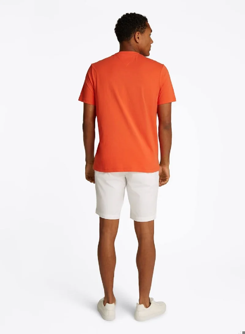 TOMMY HILFIGER Men's Logo Crew Neck T-Shirt - Cotton, Orange