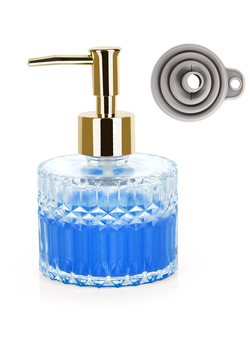 SYOSI Glass Soap Dispenser, Hand Soap Dispenser, Soap Dispenser Bathroom with Telescoping Funnel for Kitchen Dish Soap, Hand Soap, Essential Oil & Lotion (Round Gold)  - Image 1