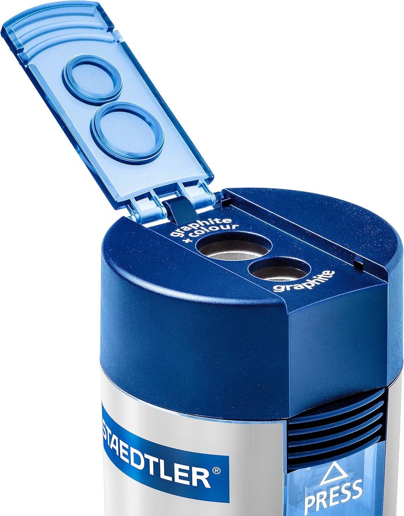 STAEDTLER Double Hole Pencil Sharpener - Metal, Blue, for Standard & Jumbo Pencils - Image 5