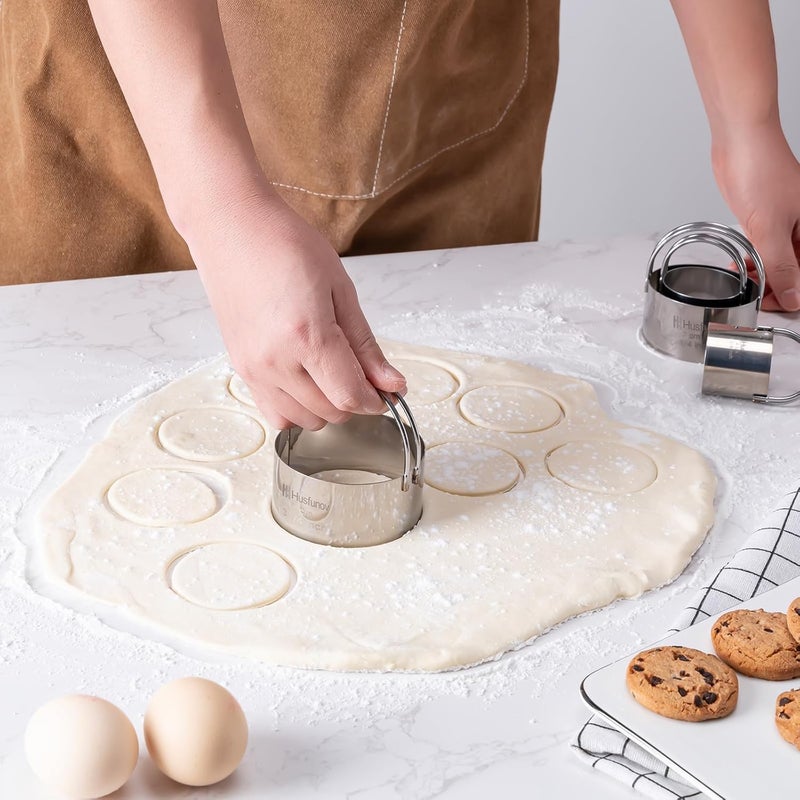 Husfunov Biscuit Cutter Set Round Cookie Cutters with Handle 5 Pieces Stainless Steel Circle Professional Baking Dough Tools for Cake - Image 3