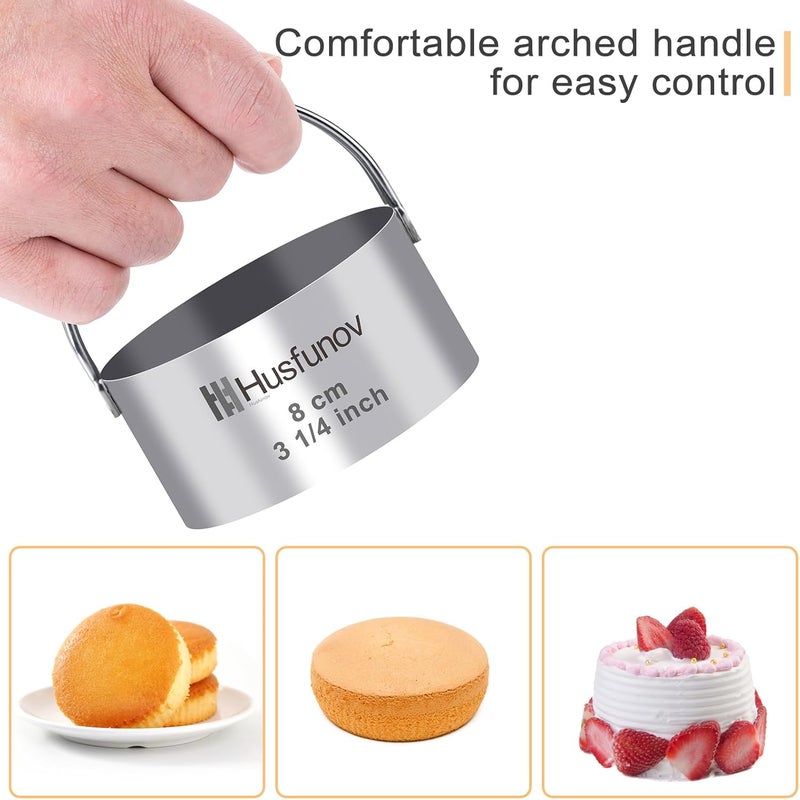 Husfunov Biscuit Cutter Set Round Cookie Cutters with Handle 5 Pieces Stainless Steel Circle Professional Baking Dough Tools for Cake - Image 4
