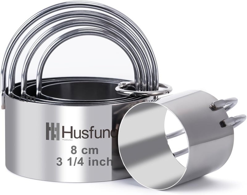 Husfunov Biscuit Cutter Set Round Cookie Cutters with Handle 5 Pieces Stainless Steel Circle Professional Baking Dough Tools for Cake - Image 1