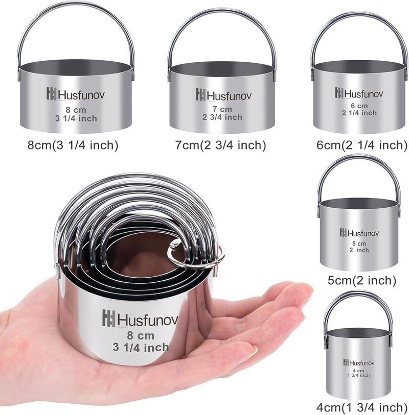 Husfunov Biscuit Cutter Set Round Cookie Cutters with Handle 5 Pieces Stainless Steel Circle Professional Baking Dough Tools for Cake - Image 2