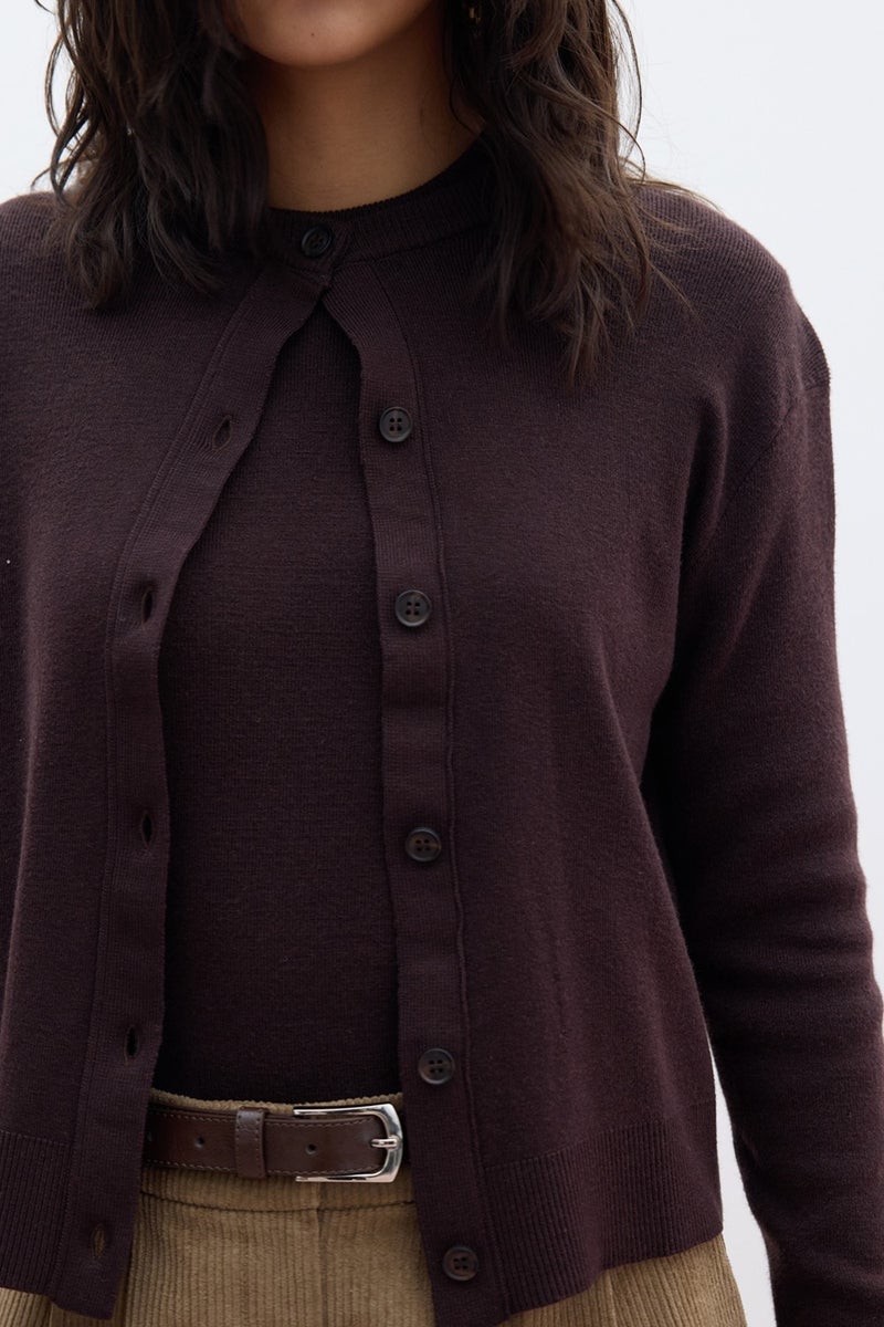 Manuka Soft Texture Knitted Cardigan Bitter Coffee  - Image 3