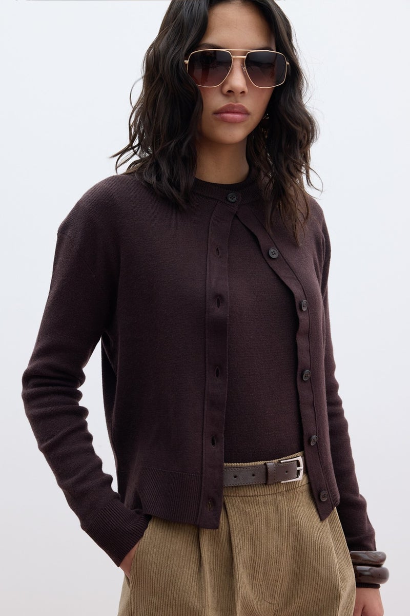 Manuka Soft Texture Knitted Cardigan Bitter Coffee  - Image 1
