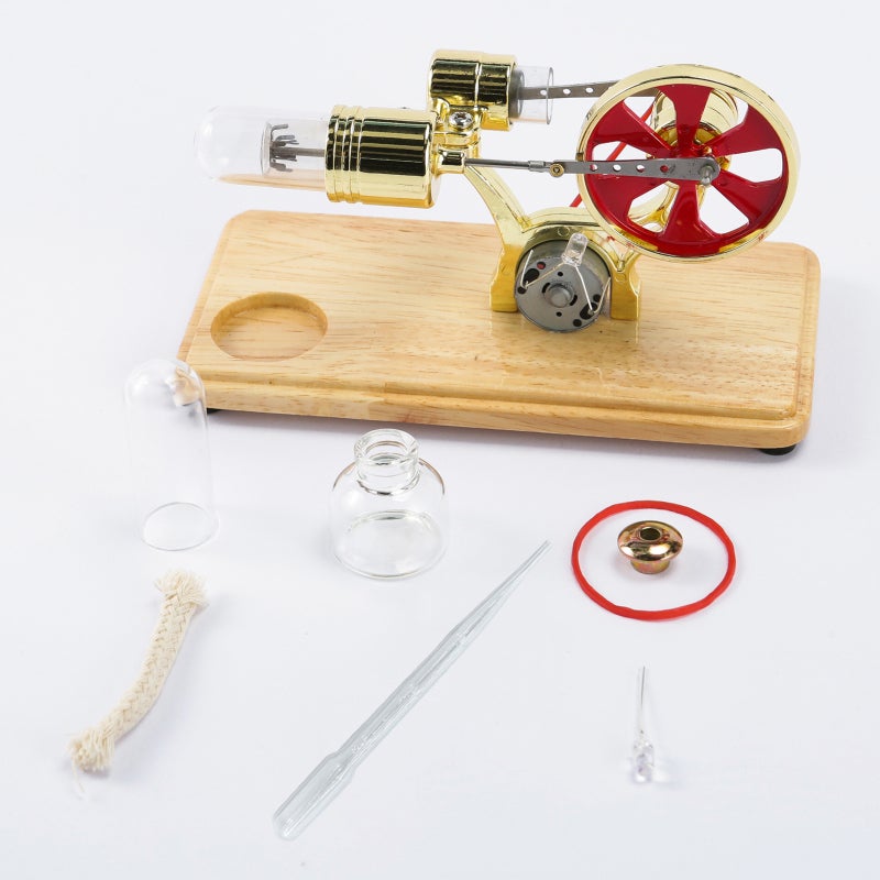 Stirling Engine Kit Electricity Generator Hot Air Motor Model Physical Generator Model with LED Light Flywheel Design Science Experiment Wooden Base DIY Education Toy for Teacher Adults Kids School - Image 2