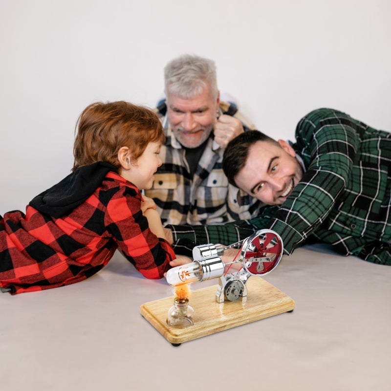 Stirling Engine Kit Electricity Generator Hot Air Motor Model Physical Generator Model with LED Light Flywheel Design Science Experiment Wooden Base DIY Education Toy for Teacher Adults Kids School - Image 4