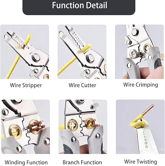Calyrex Multifunctional Wire Stripper Tool 6 in 1 MultiFunctional Wire Splitting Pliers Electrical Stripping Tool for Electric Cable Stripping Cutting Cable Stripper and Crimping Tools - Image 4