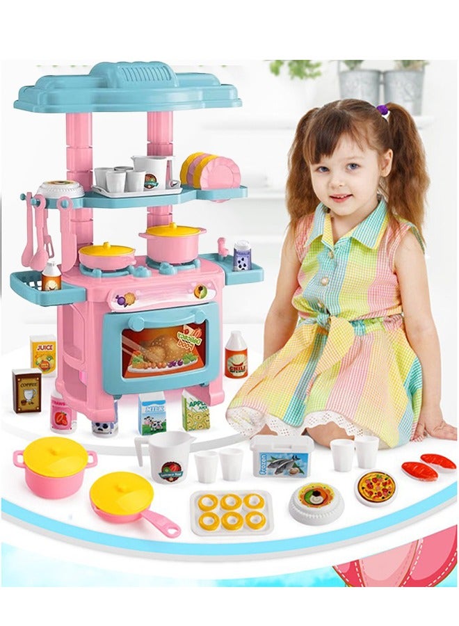 48PCS Kids Kitchen Playset, Realistic Play Kitchen for Kids, Chef Pretend Play Set, Mini Simulation Kitchen Set, Pretend Kitchen Toys, Cooking Toy Set with Toy Food & Cookware Accessories, Separable Kitchen Playset for Boys Girls Toddlers  - Image 3