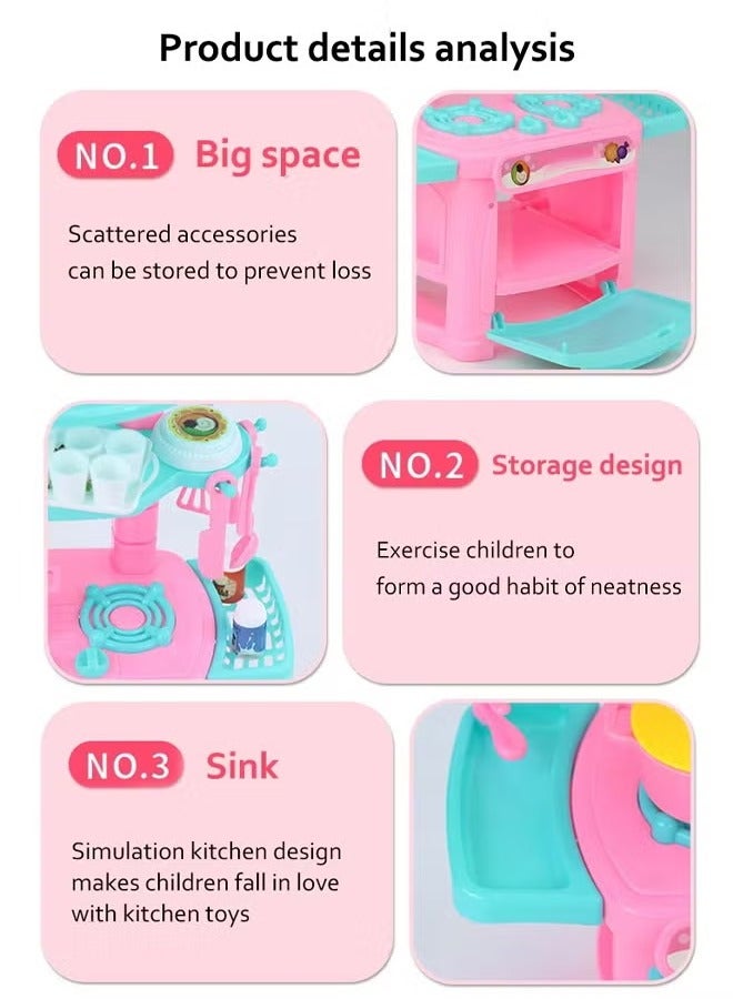 48PCS Kids Kitchen Playset, Realistic Play Kitchen for Kids, Chef Pretend Play Set, Mini Simulation Kitchen Set, Pretend Kitchen Toys, Cooking Toy Set with Toy Food & Cookware Accessories, Separable Kitchen Playset for Boys Girls Toddlers  - Image 5