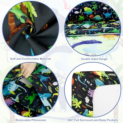 DAYEEBALL 4 Piece Toddler Bedding Set, Ultra Soft and Breathable Cartoon Dinosaur Toddler Comforter Sets for Boys Includes Quilted Comforter, Fitted Sheet, Flat Sheet and Pillowcase - Image 3