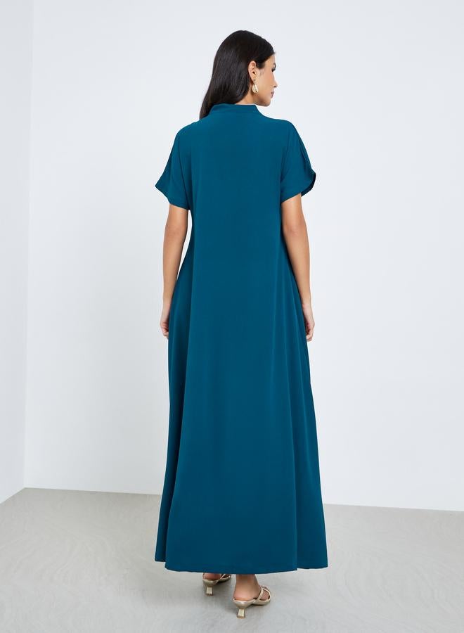 Amirah Embroidered Short Sleeve Jalabiya with Lace Detail - Image 4