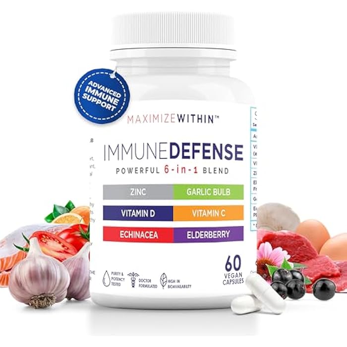 Maximum Slim Powerful 6-in-1 Immune Support Supplement with Zinc, Vitamin C, Elderberry, Vitamin D, Echinacea, & Garlic, 60 Count - Image 1