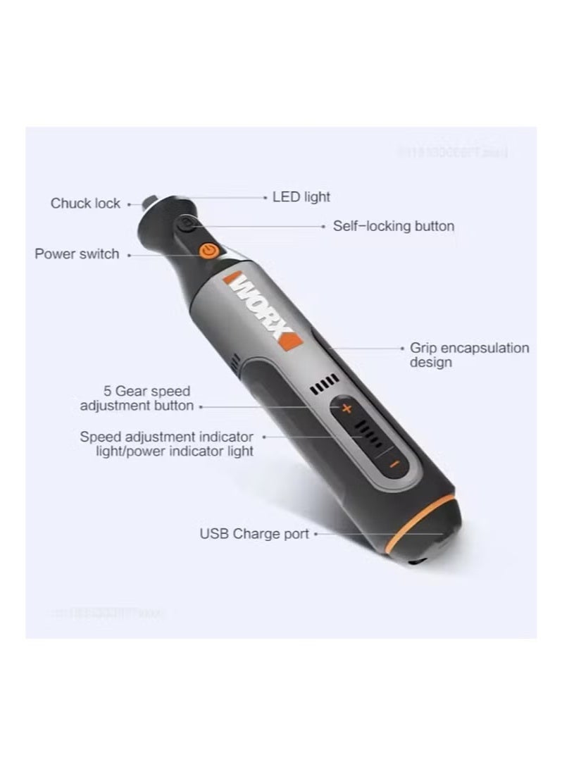 Worx WX106 Rotary Tool 8V Cordless Mini Drill Engraving Grinding Polishing Machine USB Charger Variable Speed Power Tools Set - Image 5