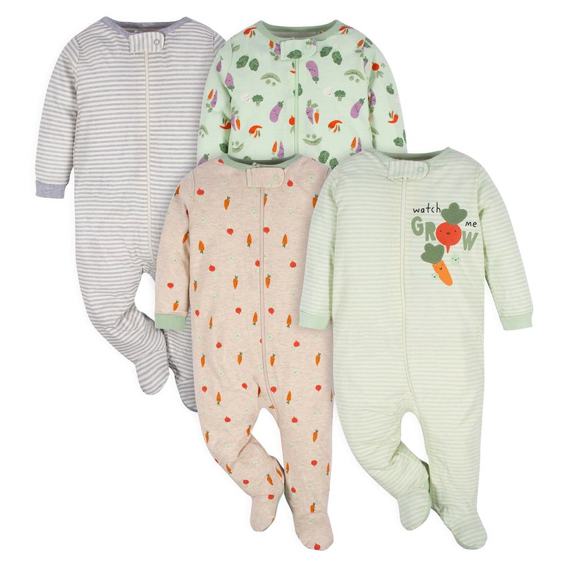 Gerber Unisex Baby 4 Pack 'N Play Footie And Toddler Sleepers, Happy Veggies, Preemie US - Image 1