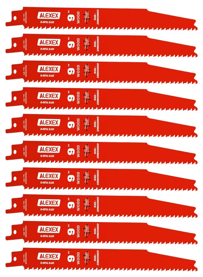 ALEXEX 10 Pack 9 Inch 4/6 Tpi Reciprocating Saw Blades for Wood and Nail-Embedded Wood Cutting - Image 1
