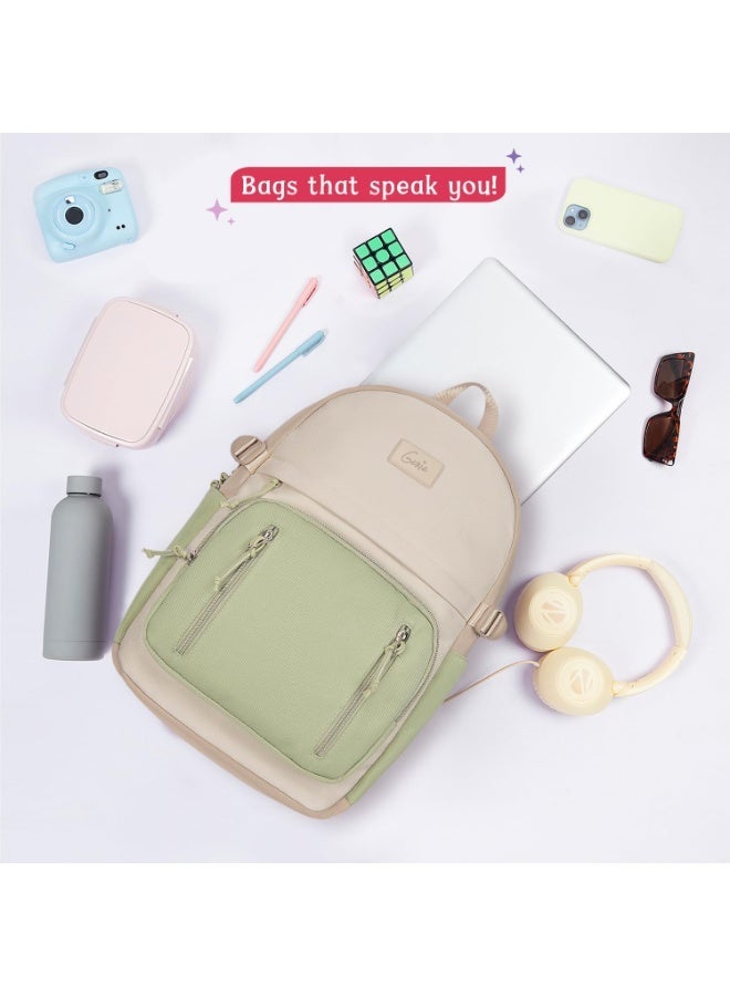 Genie Lit Casual Backpack For Girls|17 Inch-18 Litres With laptop Compartment, Back pocket, Side Pockets with Padded Shoulders|Best for Laptop, Books, Water Bottles, Stationery & all Essentials-Olive - Image 4