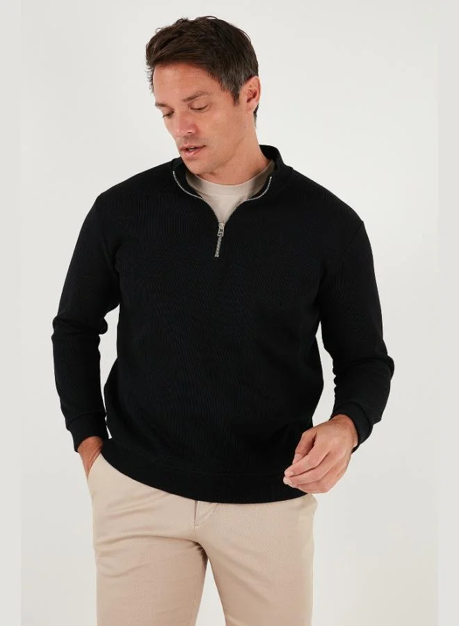 Buratti Cotton Relaxed Fit Half Zippered Crew Neck Knitted Sweat Men's SWEAT 5901076