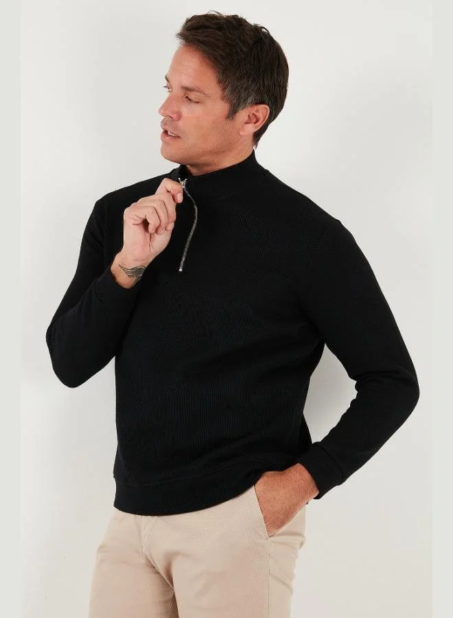 Buratti  Buratti Cotton Relaxed Fit Half Zippered Crew Neck Knitted Sweat Men's SWEAT 5901076 for Men | Best Price UAE