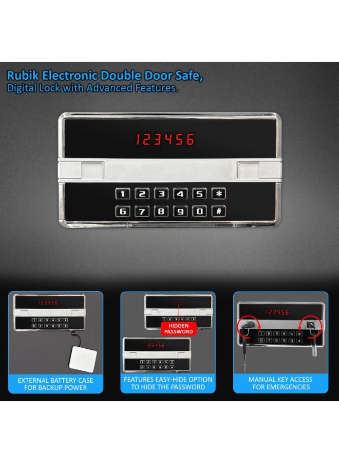 Rubik Double Door Cabinet Safe Box, Digital and Key Lock, for Home Office RB-60BMG Grey (60 X 100 CM)  - Image 5