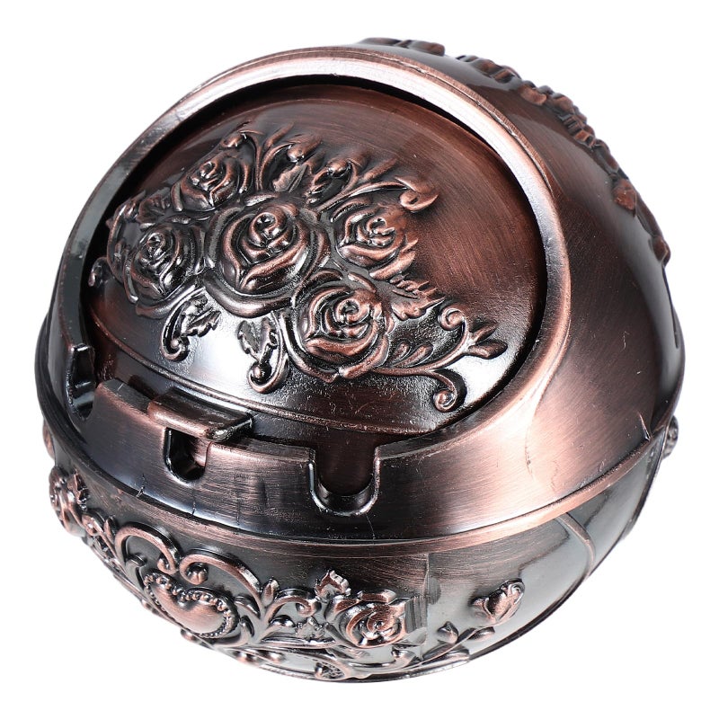 منفضة سجائر معدنية صغيرة مع غطاء محمولة عديمة الدخان وردية ذهبية كلاسيكية للاستخدام في الهواء الطلق والتراس والمنزل - Image 2