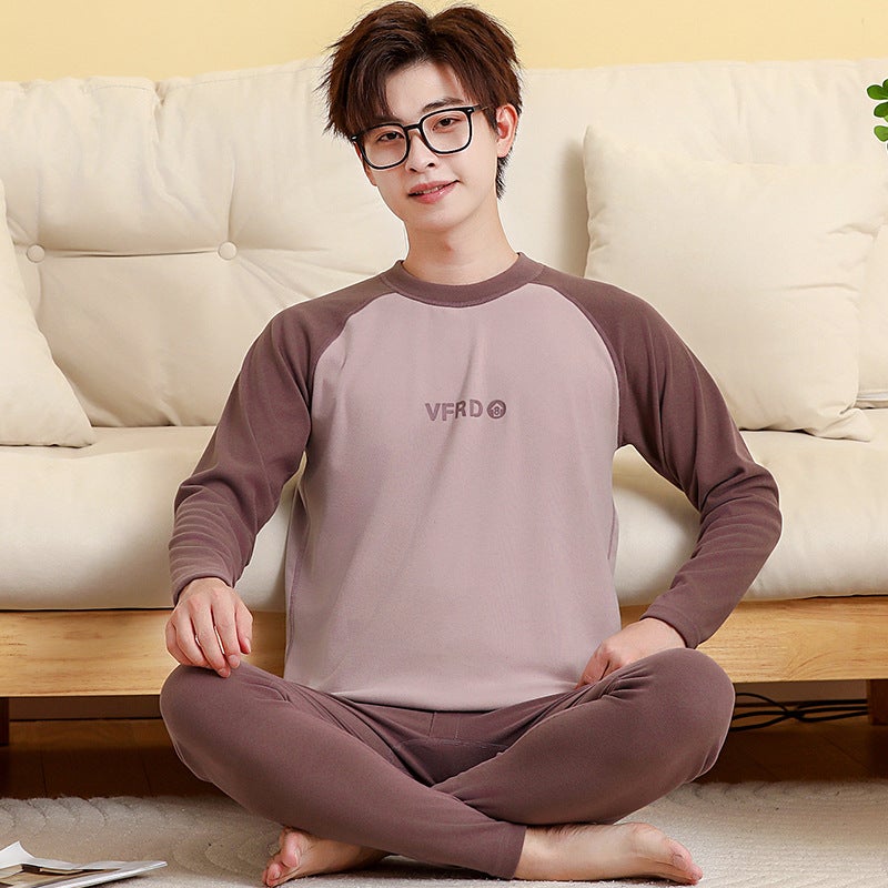 Youth thermal underwear suit Senior high school junior high school students warm ginger fiber autumn clothes long pants fleece-lined thick breathable pajamas - Image 1