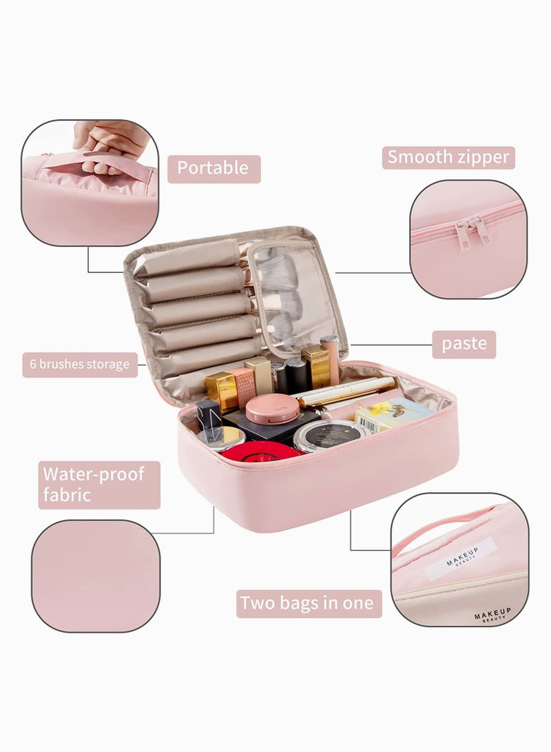 SYOSI Makeup Bag Toiletry Bag with Inner Pouch Organizer Bag Travel Make up Bag Large Cosmetic Bag Case for Women and Girls (Baby Pink)  - Image 2