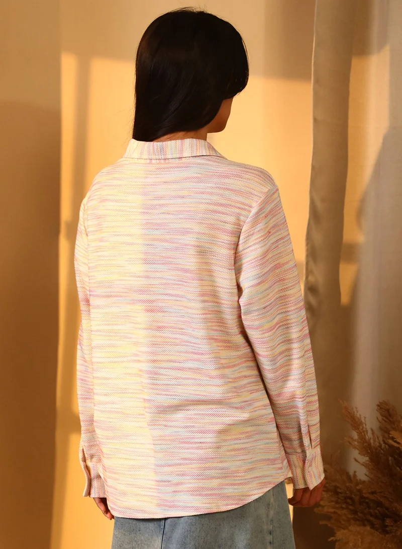 PINACOLADA  Women's Multicolour Textured Knit Shirt For Casual Wear | Spread Collar | Long Sleeve | Button Closure | Shirt Designed With Comfortable Fit For Woman & Girls for Women | Best Price UAE