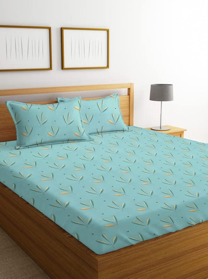 BSB مجموعة BSB HOME Prime 160tc من الألياف الدقيقة القطنية الخفيفة القابلة للتنفس والمضادة للتجاعيد مع 2 غطاء وسادة بحجم كينج - أخضر فاتح وأكوا - Image 1