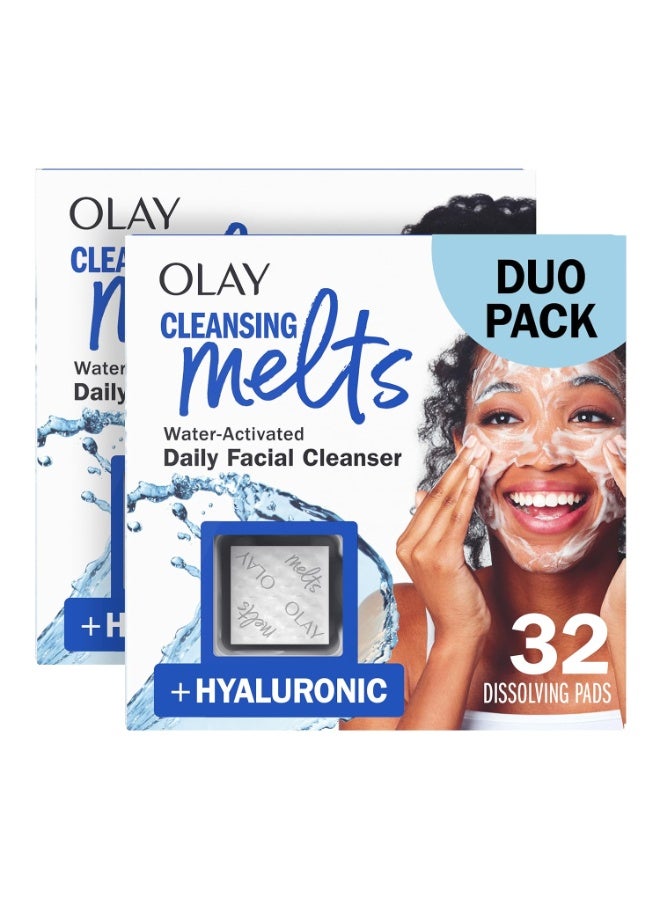 Olay Face Wash, Hyaluronic Acid Cleansing Melts, Fragrance-Free, Daily Use Gentle Cleanser, For All Skin Types, Travel Size, Water-Activated to Clean, Tone, and Refresh, 64ct (2 Pack x 32ct) - Image 1
