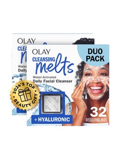 Olay Olay Cleansing Melts + Hyaluronic Face Cleanser, 64 ct. total (2 x 32 ct.), Water-Activated Face Wash to Clean, Tone, and Refresh, Fragrance-Free  - Image 1