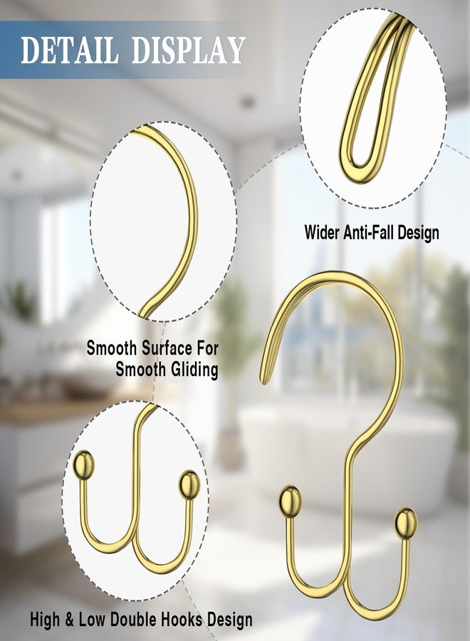 OEH Shower Curtain Hooks, OEH Shower Curtain Rings, Gold Shower Curtain Hooks Rust Proof, Decorative Double Shower Hooks for Shower Curtain, Anti-Drop Shower Rings for Curtain & Liners, Gold, 12Pack - Image 4
