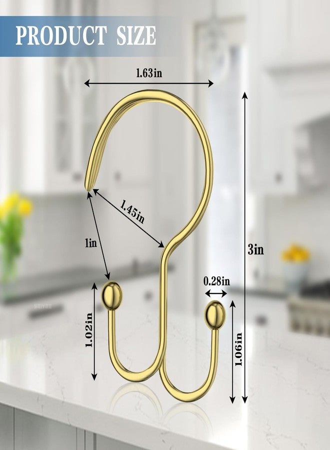 OEH Shower Curtain Hooks, OEH Shower Curtain Rings, Gold Shower Curtain Hooks Rust Proof, Decorative Double Shower Hooks for Shower Curtain, Anti-Drop Shower Rings for Curtain & Liners, Gold, 12Pack - Image 3