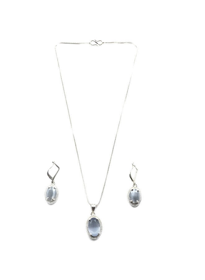StileAdda Rhodium Plated American Diamond Pendant and Earrings Set - Image 2