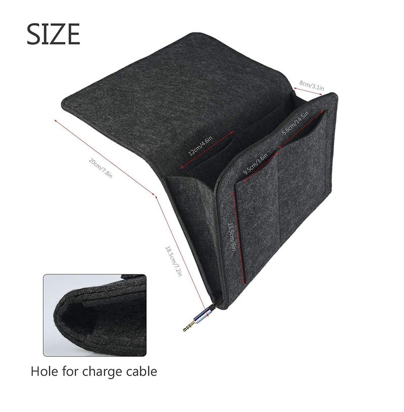 Zerolex Zerolex Felt Bedside Caddy Bedside Storage Organizer Bed Caddy for Remote Control Tablet Laptop Glasses Mobile Phone Book Magazines with 4 Pockets White Black  - Image 3