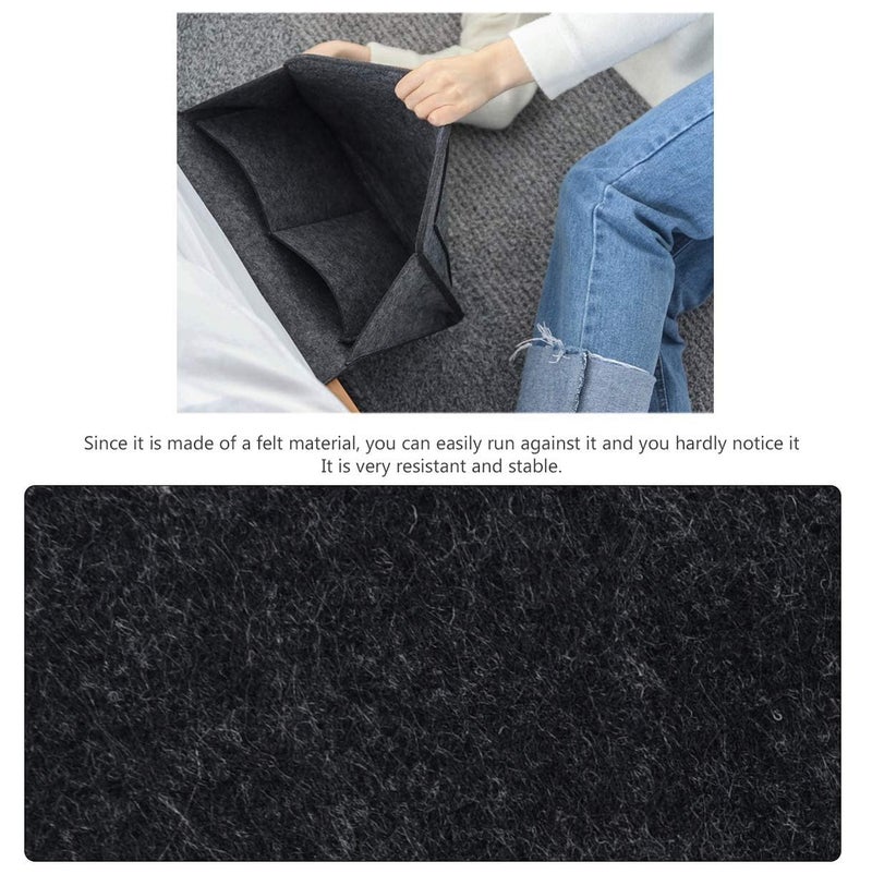 Zerolex Zerolex Felt Bedside Caddy Bedside Storage Organizer Bed Caddy for Remote Control Tablet Laptop Glasses Mobile Phone Book Magazines with 4 Pockets White Black  - Image 5