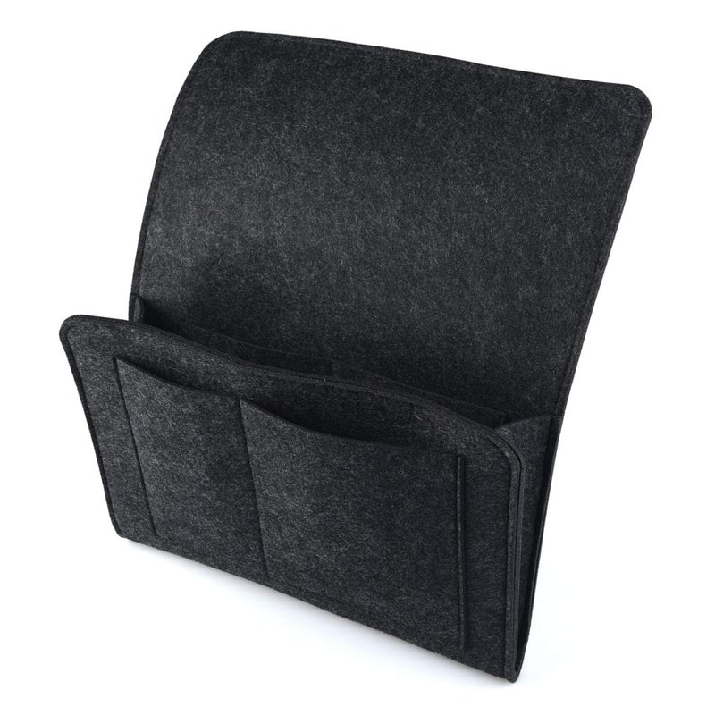 Zerolex Zerolex Felt Bedside Caddy Bedside Storage Organizer Bed Caddy for Remote Control Tablet Laptop Glasses Mobile Phone Book Magazines with 4 Pockets White Black  - Image 1