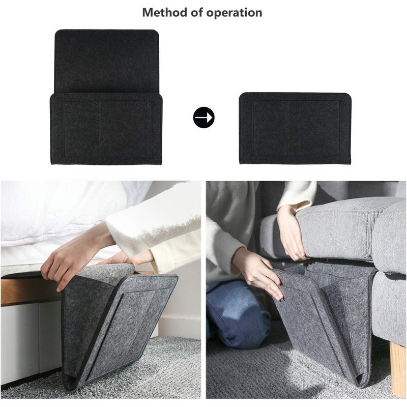 Zerolex Zerolex Felt Bedside Caddy Bedside Storage Organizer Bed Caddy for Remote Control Tablet Laptop Glasses Mobile Phone Book Magazines with 4 Pockets White Black  - Image 4