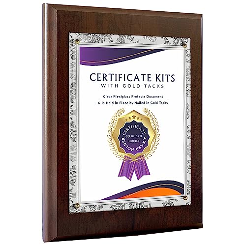 PlaqueMaker 10.5 x 13" Certificate Plaque - Offered in Cherry Wood with an 8.5 x 11" Clear Plexi and Gold Tacks - Easily Display Your Diploma, Sports Certificate or Award - Image 1