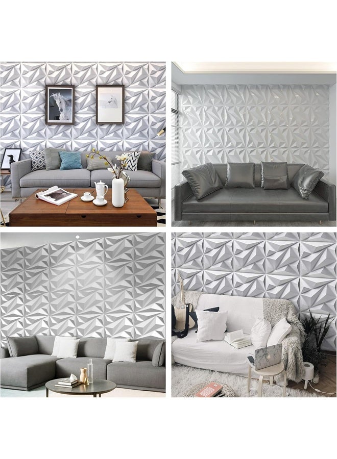 DUNISO 12 PCS 3D Wall Panels , Diamond Design Decorative 3D Wall Panels,PVC Flame Retardant, Moisture and Mildew Proof, Durable，Suitable for Living Room, Bedroom and Hotel，30 x 30cm，White  - Image 2