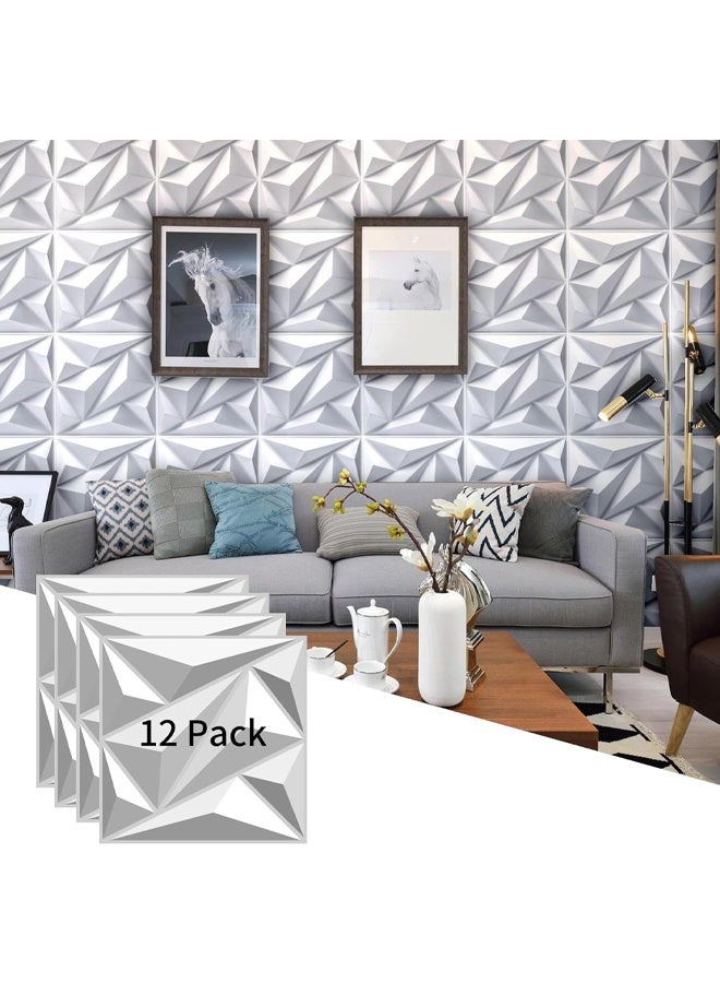 DUNISO 12 PCS 3D Wall Panels , Diamond Design Decorative 3D Wall Panels,PVC Flame Retardant, Moisture and Mildew Proof, Durable，Suitable for Living Room, Bedroom and Hotel，30 x 30cm，White  - Image 1