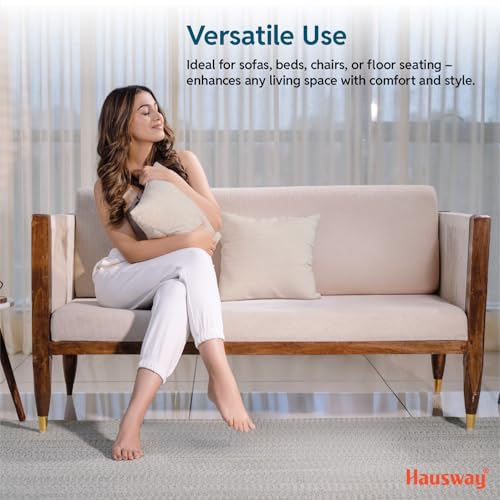 HAUSWAY Cushion for Sofa | Microfiber Square Sofa Cushion for Bed | Soft & Fluffy Pillow for Comfort and Back Support | Breathable & Washable, Cotton Canvas Pack of 5 [16" x 16"] - Image 5