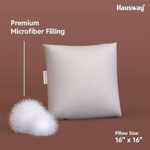 HAUSWAY Cushion for Sofa | Microfiber Square Sofa Cushion for Bed | Soft & Fluffy Pillow for Comfort and Back Support | Breathable & Washable, Cotton Canvas Pack of 5 [16" x 16"] - Image 2